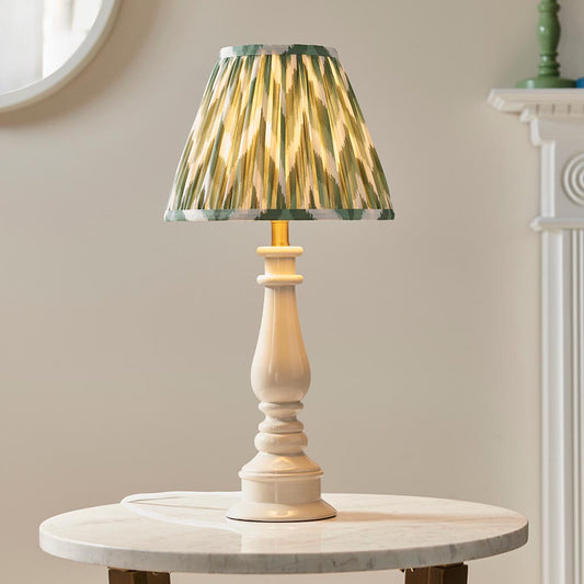 Myrtle And Zigzag 25cm Cotswold Green Shade Table Lamp With Gloss Almond White Base