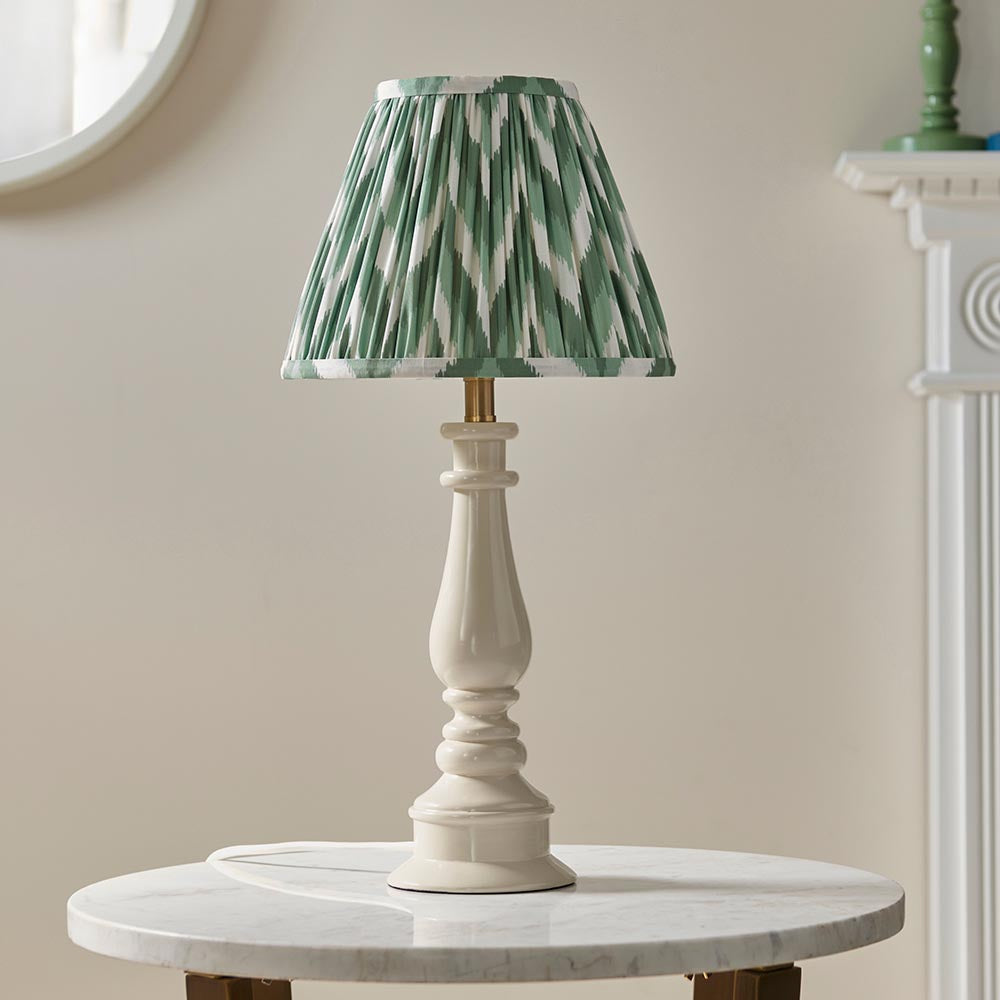 Myrtle And Zigzag 25cm Cotswold Green Shade Table Lamp With Gloss Almond White Base