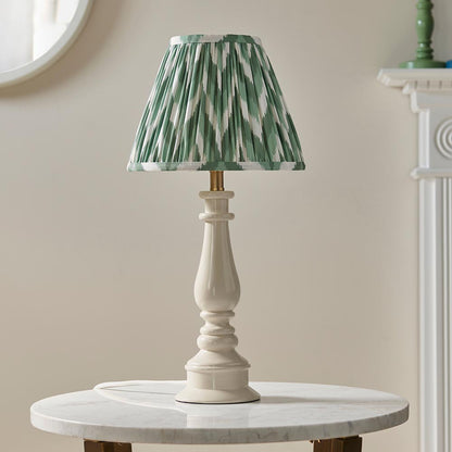 Myrtle And Zigzag 25cm Cotswold Green Shade Table Lamp With Gloss Almond White Base