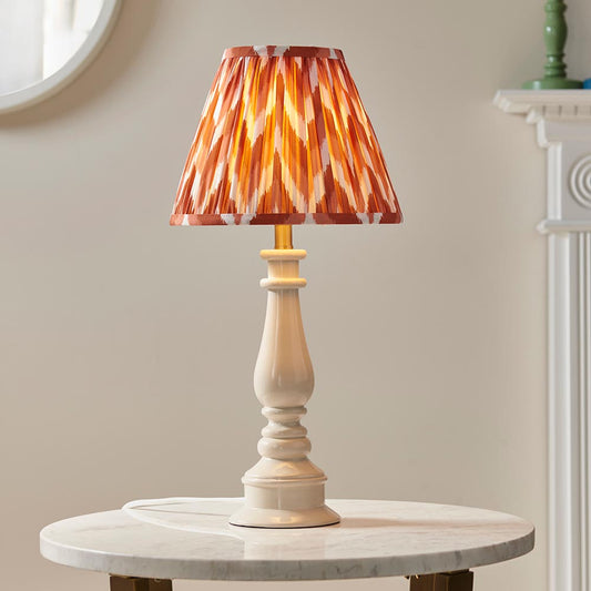 Myrtle And Zigzag 25cm Apricot Orange Shade Table Lamp With Gloss Almond White Base