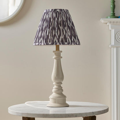Myrtle And Ikat 25cm Pearl Grey Shade Table Lamp With Gloss Almond White Base