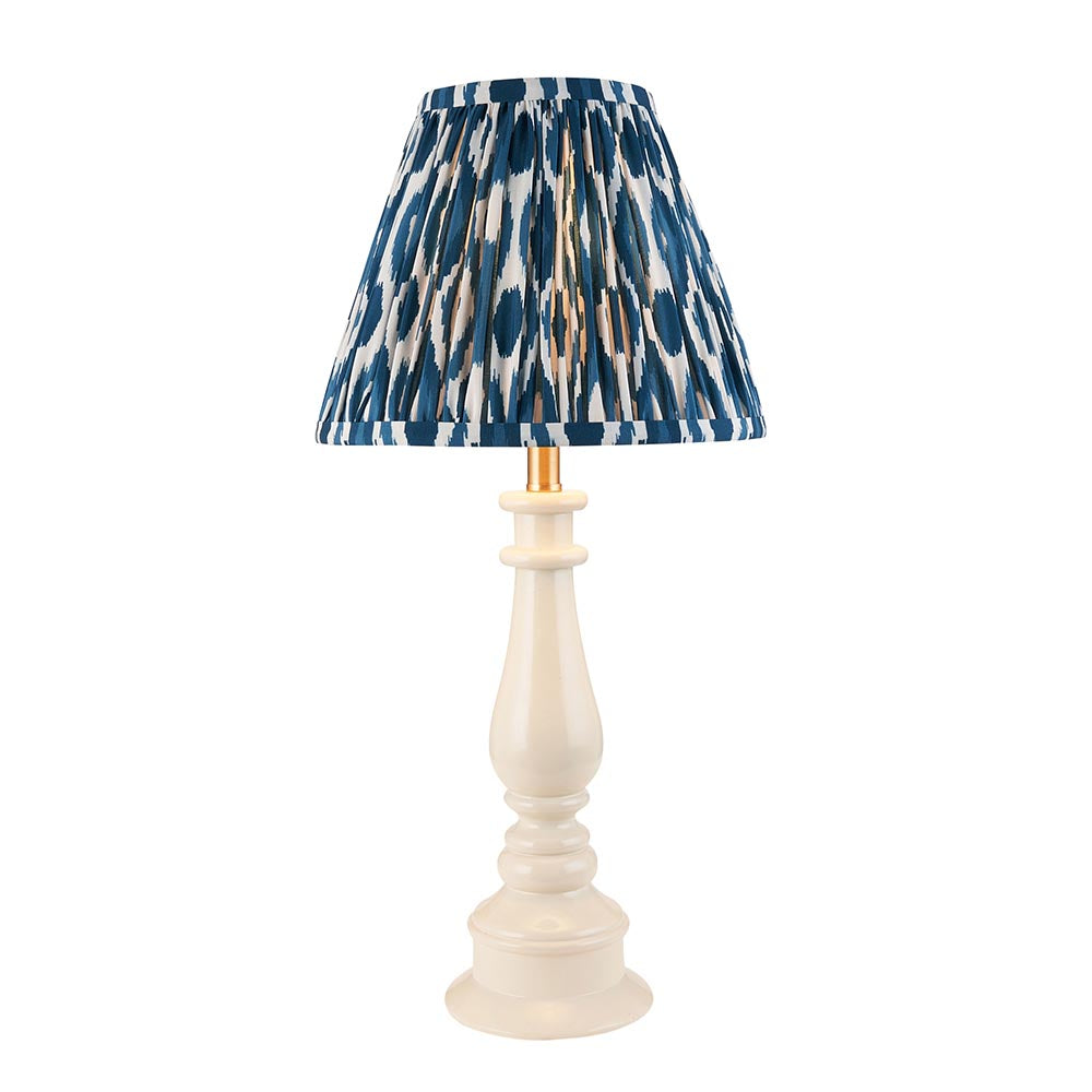 Myrtle And Ikat 25cm Marlin Blue Shade Table Lamp With Gloss Almond White Base