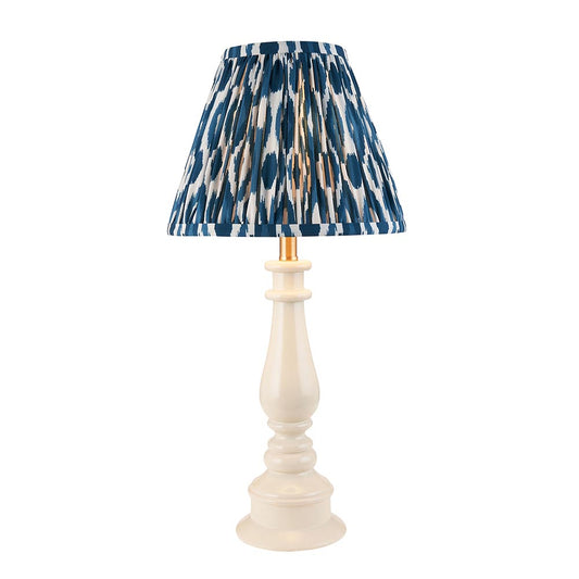 Myrtle And Ikat 25cm Marlin Blue Shade Table Lamp With Gloss Almond White Base