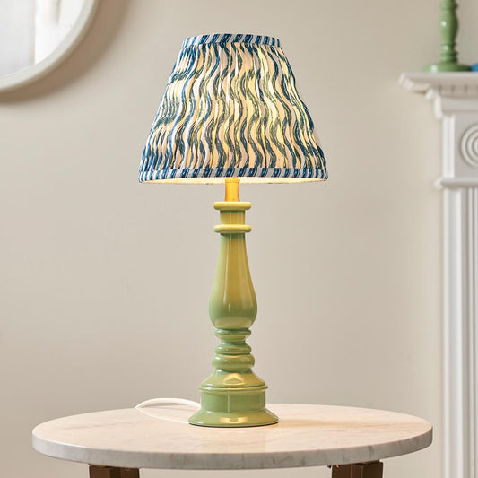 Myrtle And Ripple 25cm Marin Blue Shade Table Lamp With Gloss Cotswold Green Base