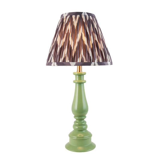 Myrtle And Zigzag 25cm Pearl Grey Shade Table Lamp With Gloss Cotswold Green Base