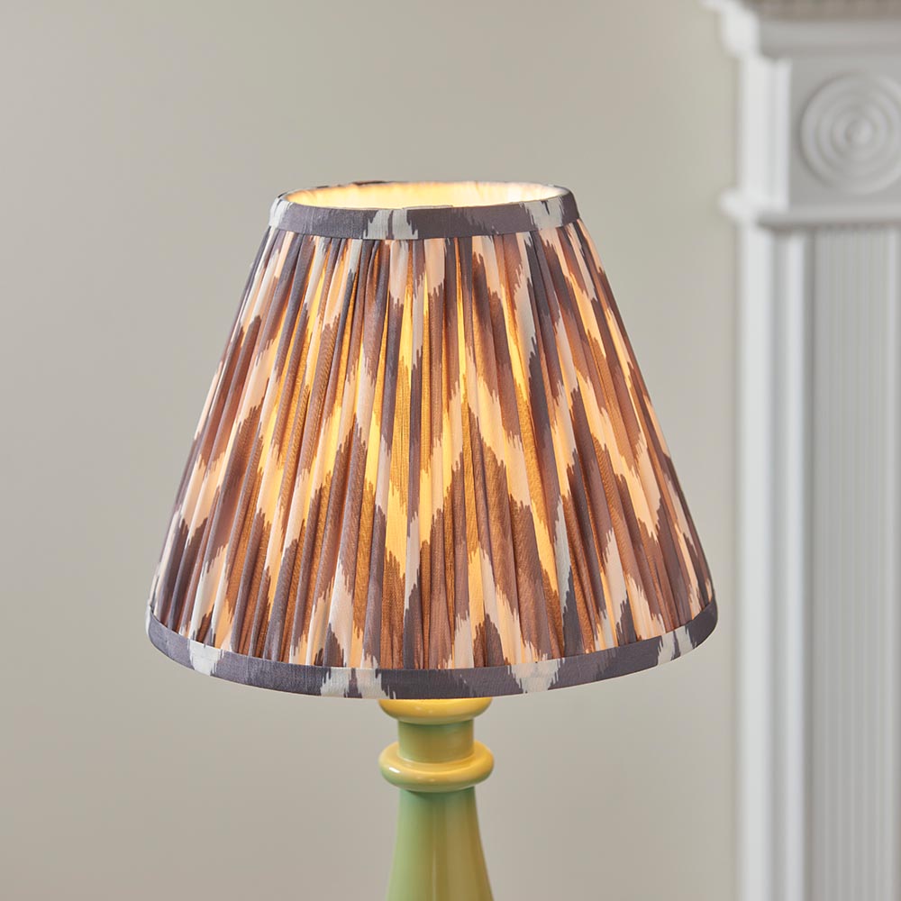 Myrtle And Zigzag 25cm Pearl Grey Shade Table Lamp With Gloss Cotswold Green Base