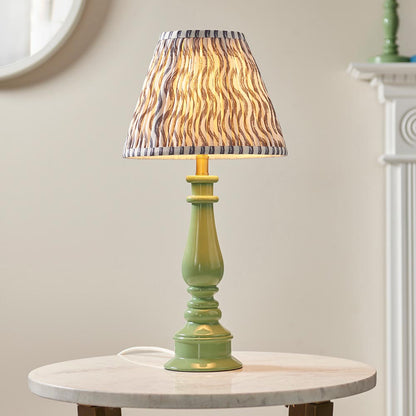 Myrtle And Ripple 25cm Pearl Grey Shade Table Lamp With Gloss Cotswold Green Base