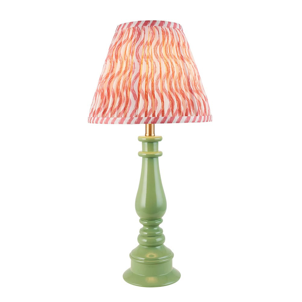 Myrtle And Ripple 25cm Coral Pink Shade Table Lamp With Gloss Cotswold Green Base