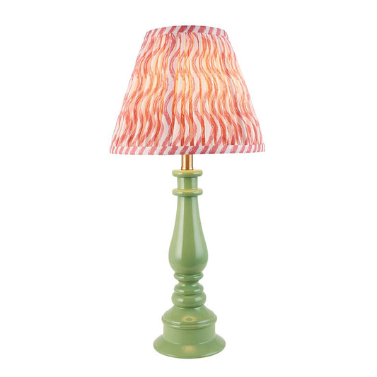 Myrtle And Ripple 25cm Coral Pink Shade Table Lamp With Gloss Cotswold Green Base