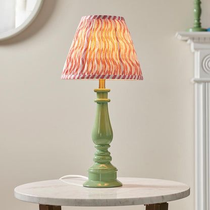 Myrtle And Ripple 25cm Coral Pink Shade Table Lamp With Gloss Cotswold Green Base