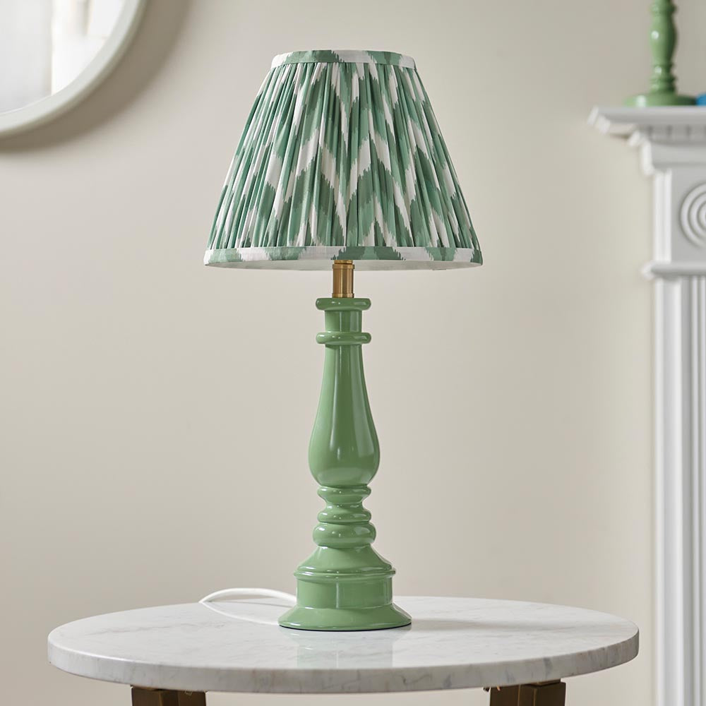 Myrtle And Zigzag 25cm Cotswold Green Shade Table Lamp With Gloss Cotswold Green Base