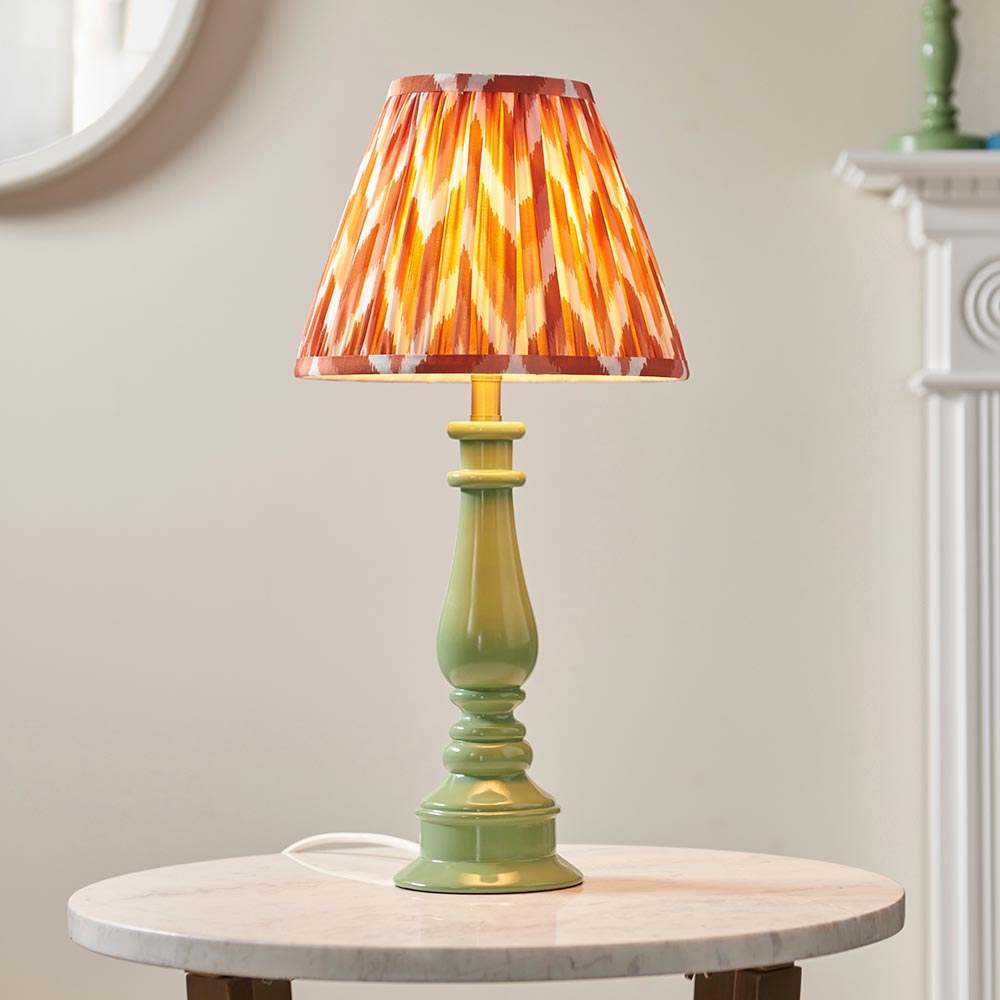 Myrtle And Zigzag 25cm Apricot Orange Shade Table Lamp With Gloss Cotswold Green Base