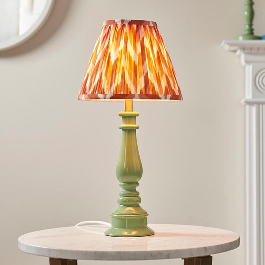 Myrtle And Zigzag 25cm Apricot Orange Shade Table Lamp With Gloss Cotswold Green Base