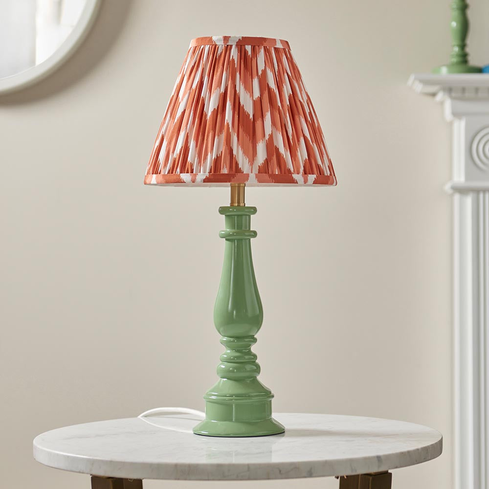Myrtle And Zigzag 25cm Apricot Orange Shade Table Lamp With Gloss Cotswold Green Base