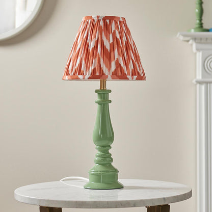 Myrtle And Zigzag 25cm Apricot Orange Shade Table Lamp With Gloss Cotswold Green Base