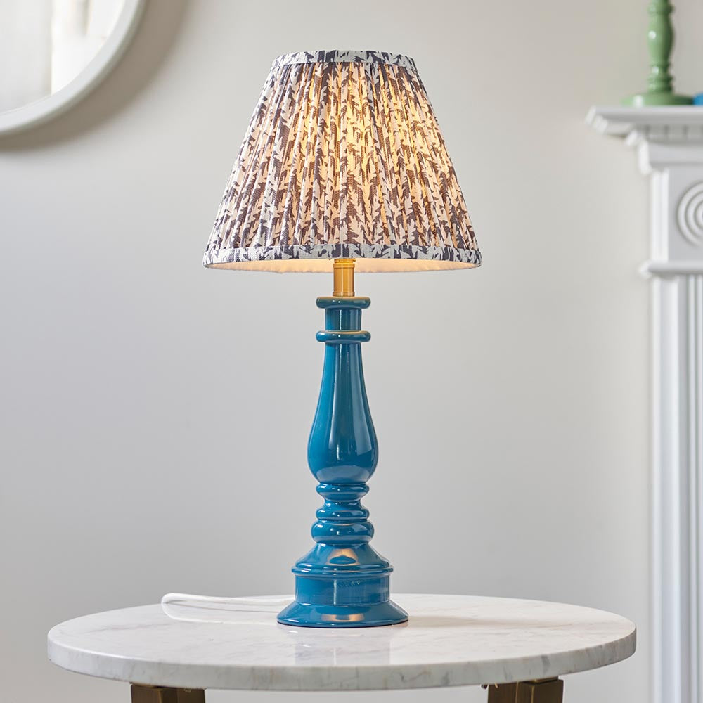 Myrtle And Leaf 25cm Pearl Grey Shade Table Lamp With Gloss Marlin Blue Base