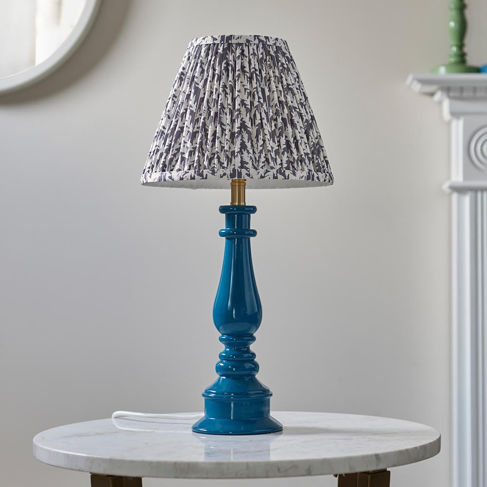 Myrtle And Leaf 25cm Pearl Grey Shade Table Lamp With Gloss Marlin Blue Base