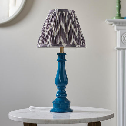 Myrtle And Zigzag 25cm Pearl Grey Shade Table Lamp With Gloss Marlin Blue Base