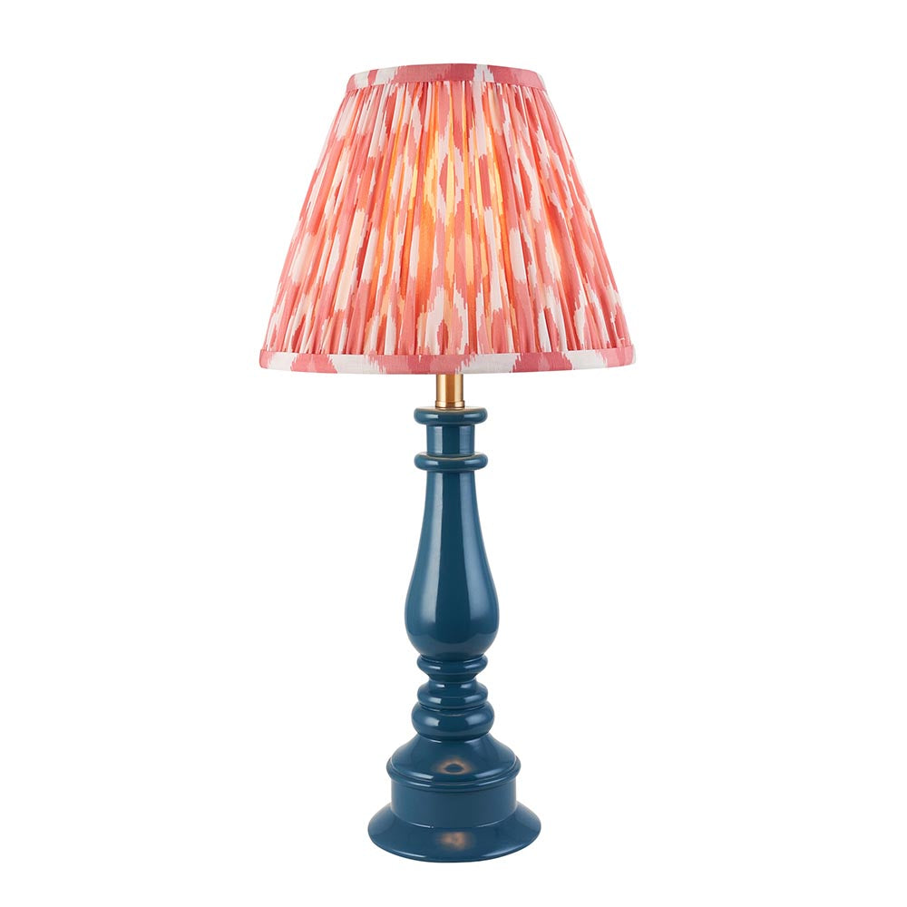 Myrtle And Ikat 25cm Coral Pink Shade Table Lamp With Gloss Marlin Blue Base