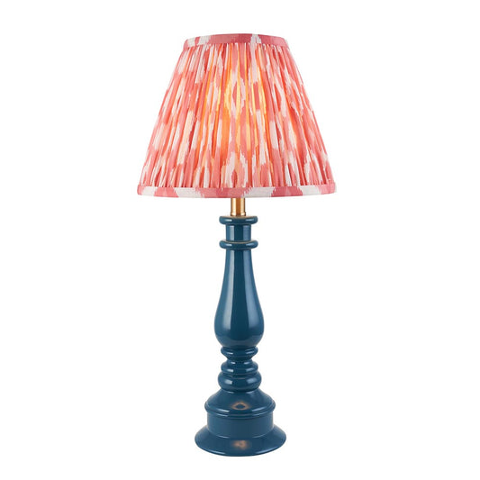 Myrtle And Ikat 25cm Coral Pink Shade Table Lamp With Gloss Marlin Blue Base
