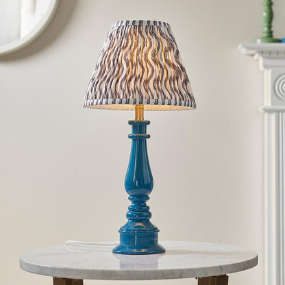 Myrtle And Ripple 25cm Pearl Grey Shade Table Lamp With Gloss Marlin Blue Base