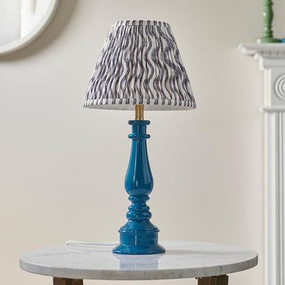 Myrtle And Ripple 25cm Pearl Grey Shade Table Lamp With Gloss Marlin Blue Base