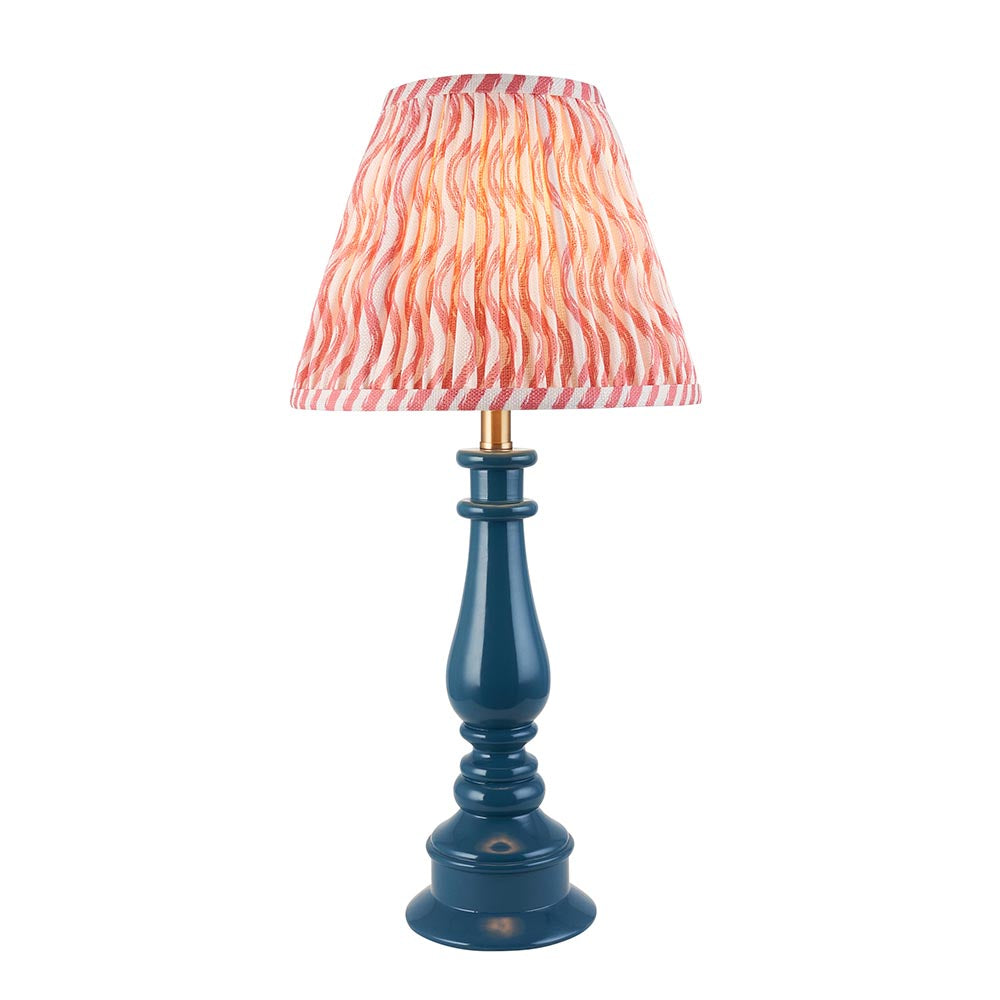 Myrtle And Ripple 25cm Coral Pink Shade Table Lamp With Gloss Marlin Blue Base