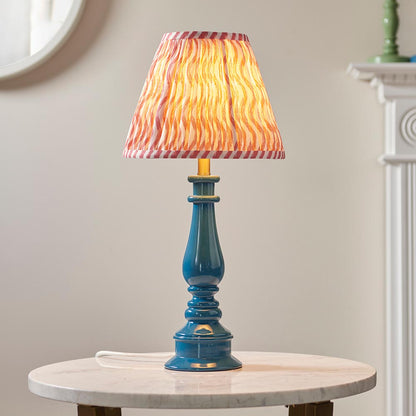 Myrtle And Ripple 25cm Coral Pink Shade Table Lamp With Gloss Marlin Blue Base
