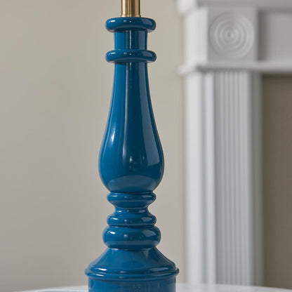 Myrtle And Zigzag 25cm Cotswold Green Shade Table Lamp With Gloss Marlin Blue Base