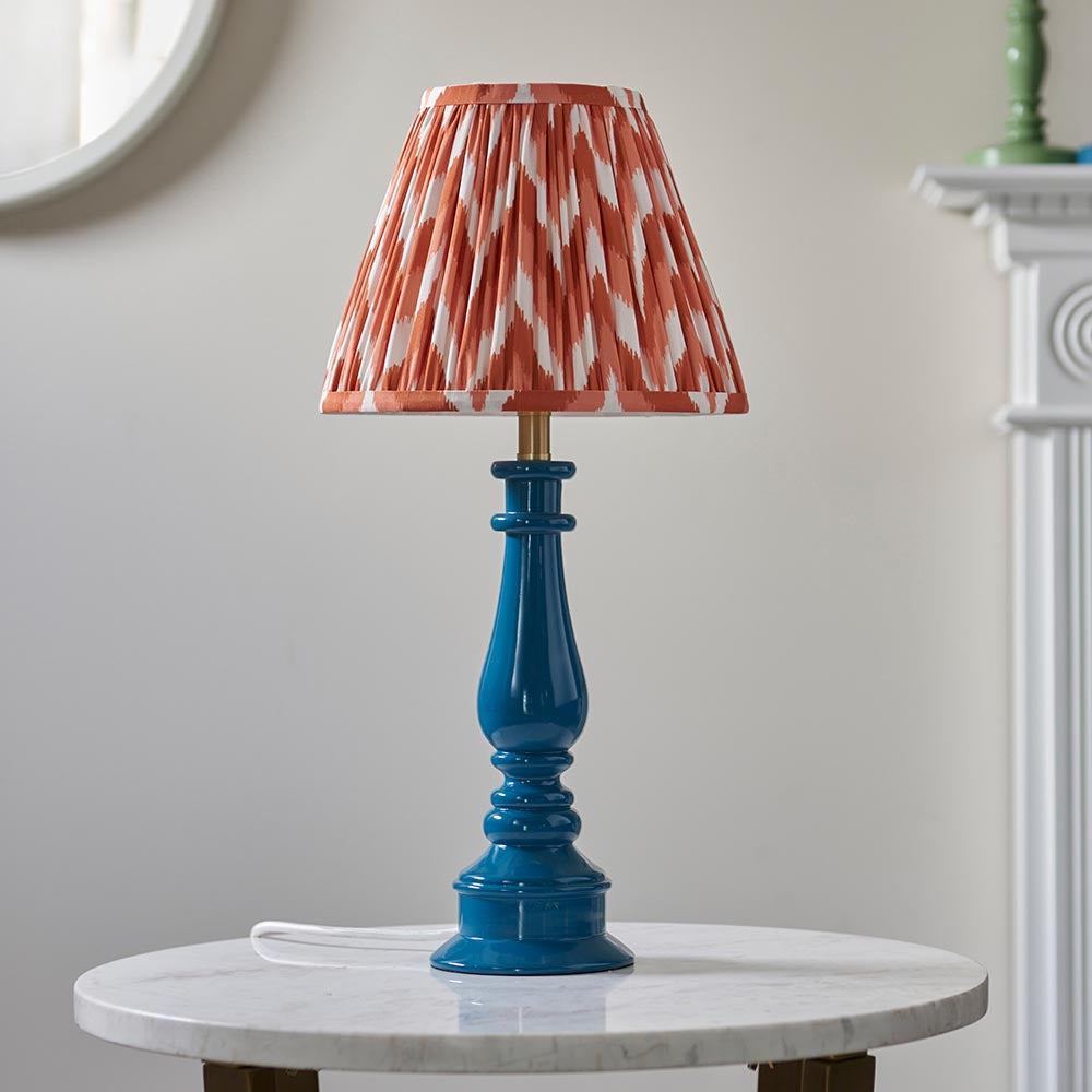 Myrtle And Zigzag 25cm Apricot Orange Shade Table Lamp With Gloss Marlin Blue Base