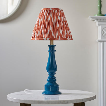 Myrtle And Zigzag 25cm Apricot Orange Shade Table Lamp With Gloss Marlin Blue Base