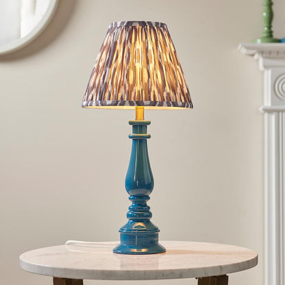 Myrtle And Ikat 25cm Pearl Grey Shade Table Lamp With Gloss Marlin Blue Base