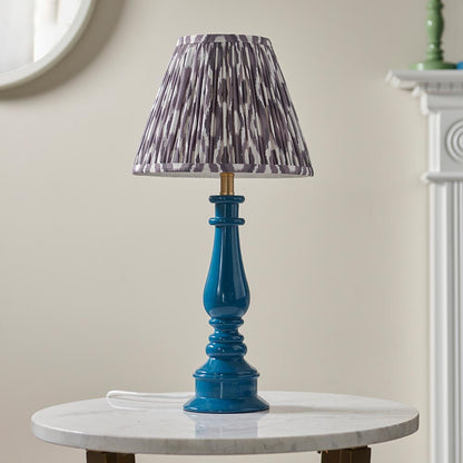 Myrtle And Ikat 25cm Pearl Grey Shade Table Lamp With Gloss Marlin Blue Base