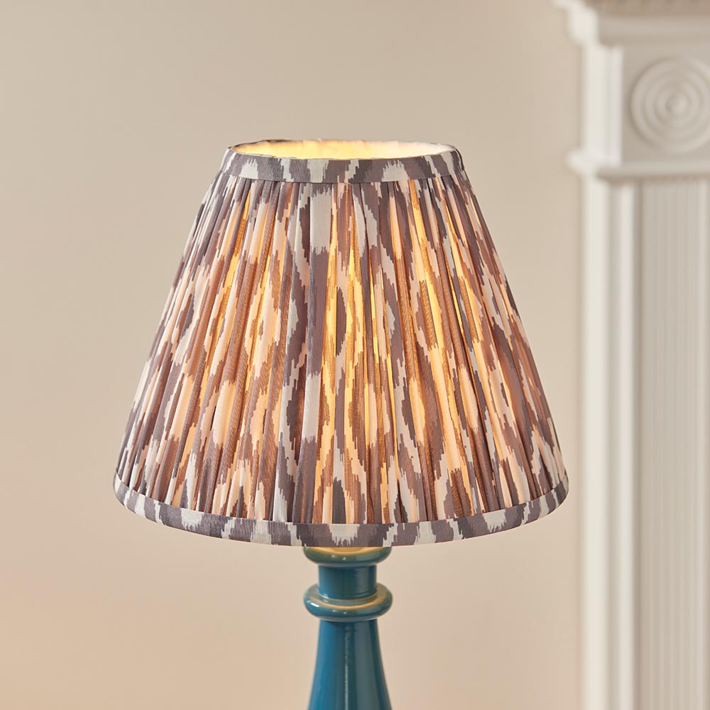 Myrtle And Ikat 25cm Pearl Grey Shade Table Lamp With Gloss Marlin Blue Base