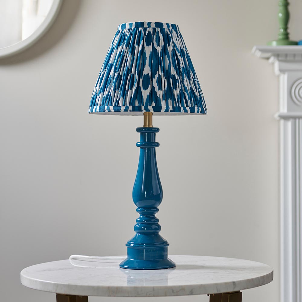 Myrtle And Ikat 25cm Marlin Blue Shade Table Lamp With Gloss Marlin Blue Base