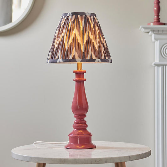 Myrtle And Zigzag 25cm Pearl Grey Shade Table Lamp With Gloss Pink Clay Base