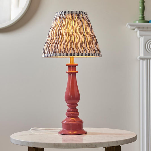 Myrtle And Ripple 25cm Pearl Grey Shade Table Lamp With Gloss Pink Clay Base