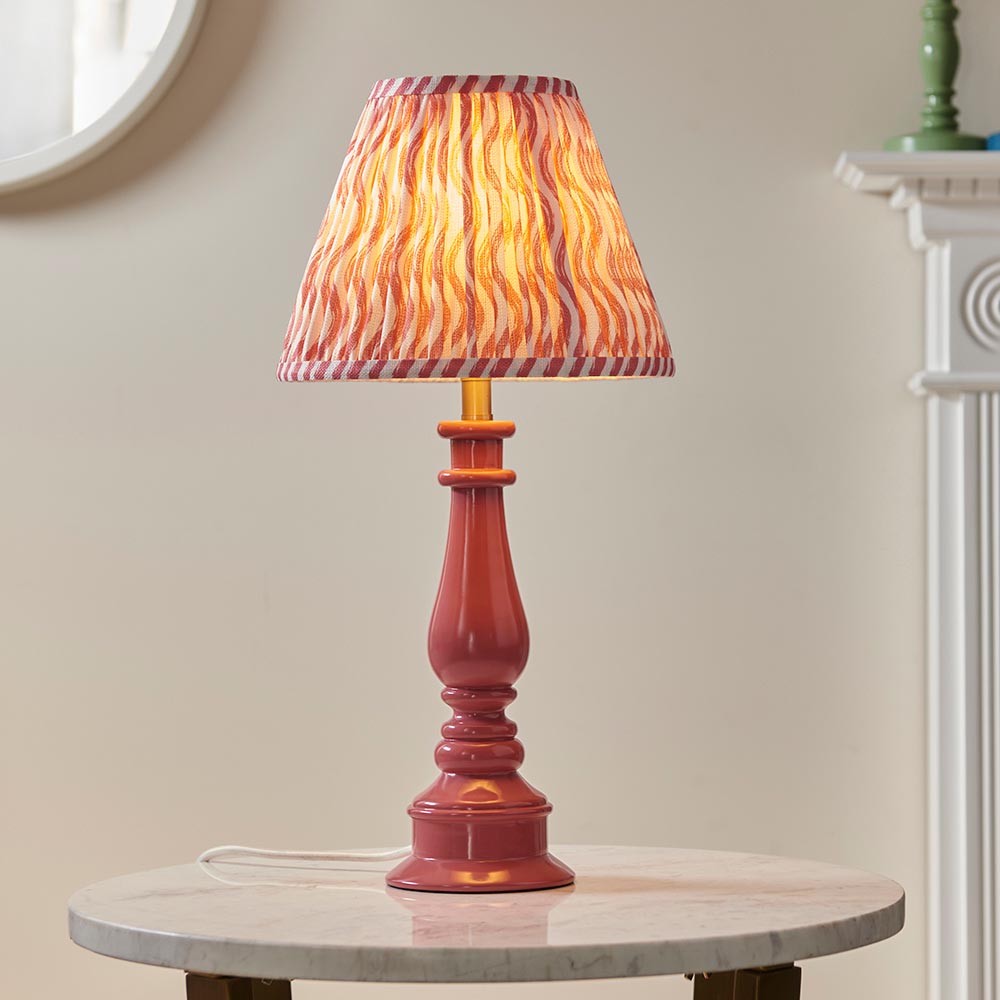 Myrtle And Ripple 25cm Coral Pink Shade Table Lamp With Gloss Pink Clay Base