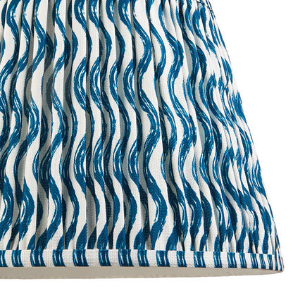 Bobble And Ripple 35cm Marlin Blue Fabric Shade Table Lamp In Gloss White Ceramic Base