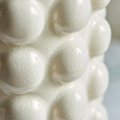 Bobble And Ivy 35cm Vintage White Fabric Shade Table Lamp In Gloss White Ceramic Base
