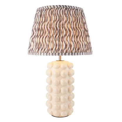 Bobble And Ripple 35cm Pearl Grey Fabric Shade Table Lamp In Gloss White Ceramic Base