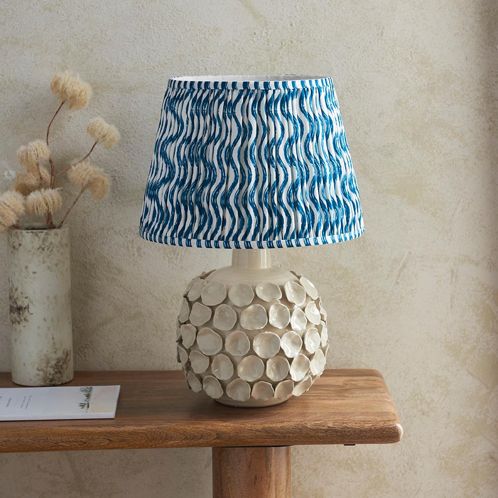 Borello And Ripple 35cm Marlin Blue Shade Table Lamp With Ivory Crackle Ceramic Base
