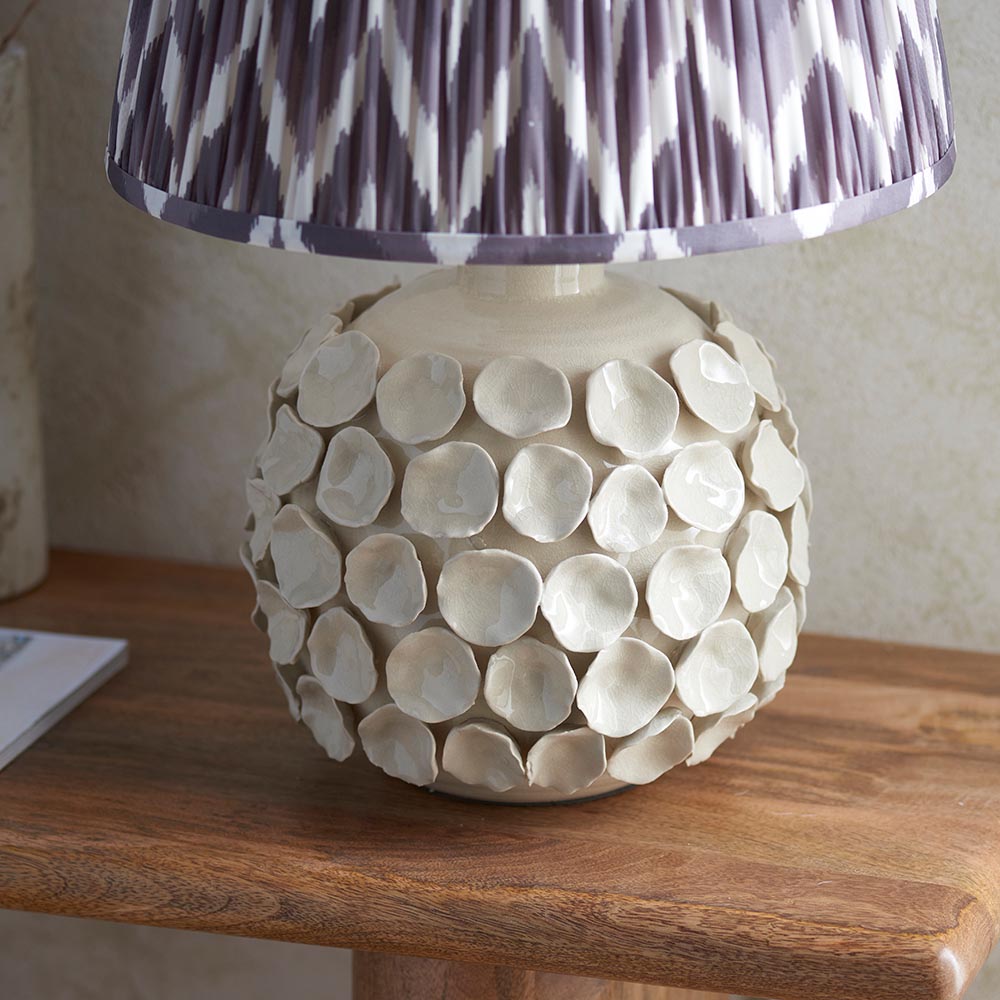 Borello And Zigzag 35cm Pearl Grey Shade Table Lamp With Ivory Crackle Ceramic Base