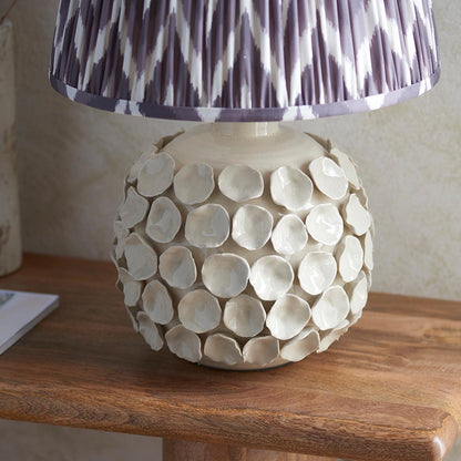 Borello And Zigzag 35cm Pearl Grey Shade Table Lamp With Ivory Crackle Ceramic Base