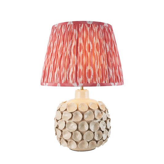 Borello And Ikat 35cm Coral Pink Shade Table Lamp With Ivory Crackle Ceramic Base