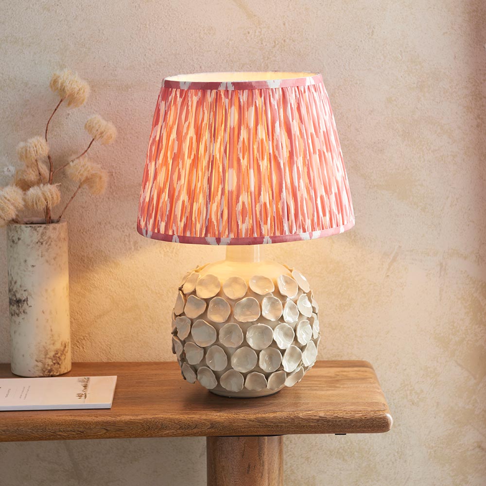 Borello And Ikat 35cm Coral Pink Shade Table Lamp With Ivory Crackle Ceramic Base