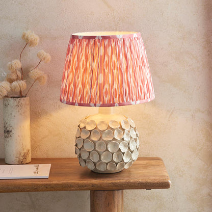 Borello And Ikat 35cm Coral Pink Shade Table Lamp With Ivory Crackle Ceramic Base