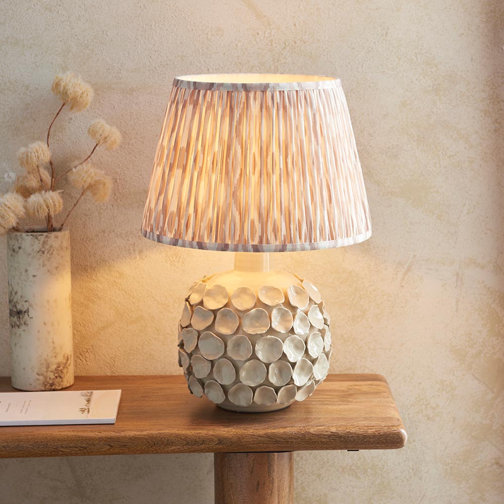 Borello And Ikat 35cm Neutral Shade Table Lamp With Ivory Crackle Ceramic Base