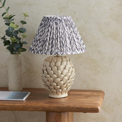 Layered Leaf And Leaf 30cm Pearl Grey Shade Table Lamp With Round Ivory Ceramic Base