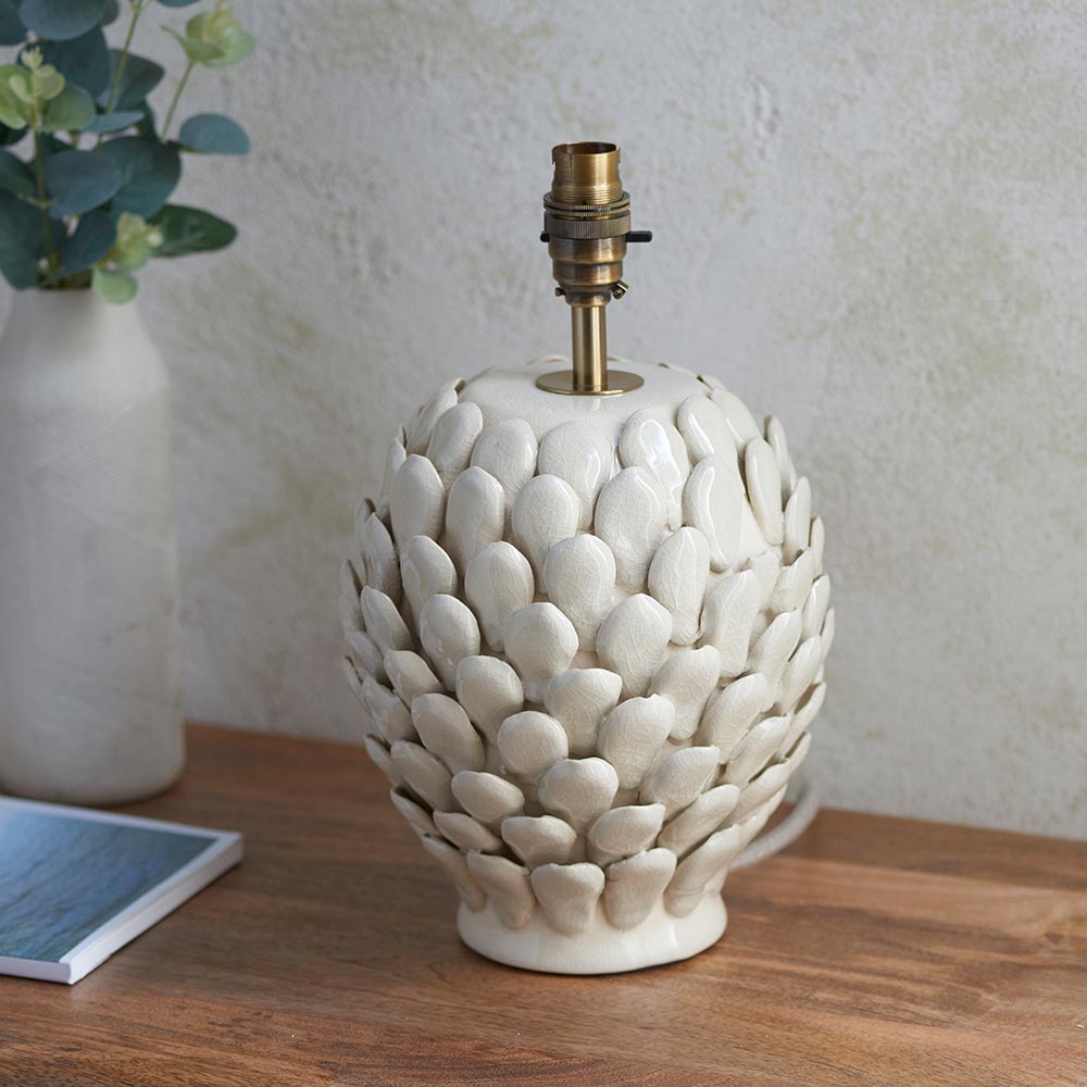 Layered Leaf And Leaf 30cm Pearl Grey Shade Table Lamp With Round Ivory Ceramic Base